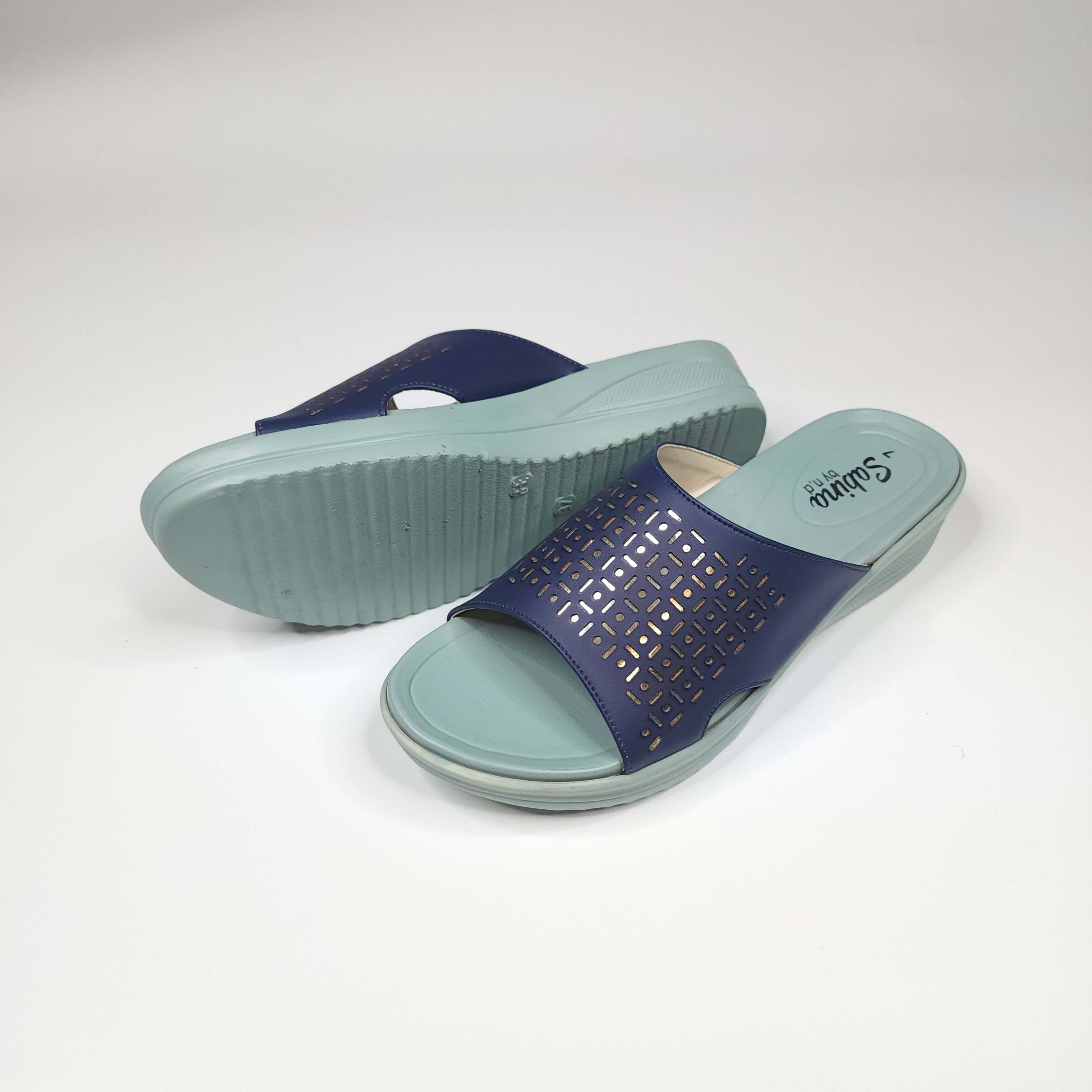 Blue Slippers in Short Wedge - Maha fashions -  Women Footwear