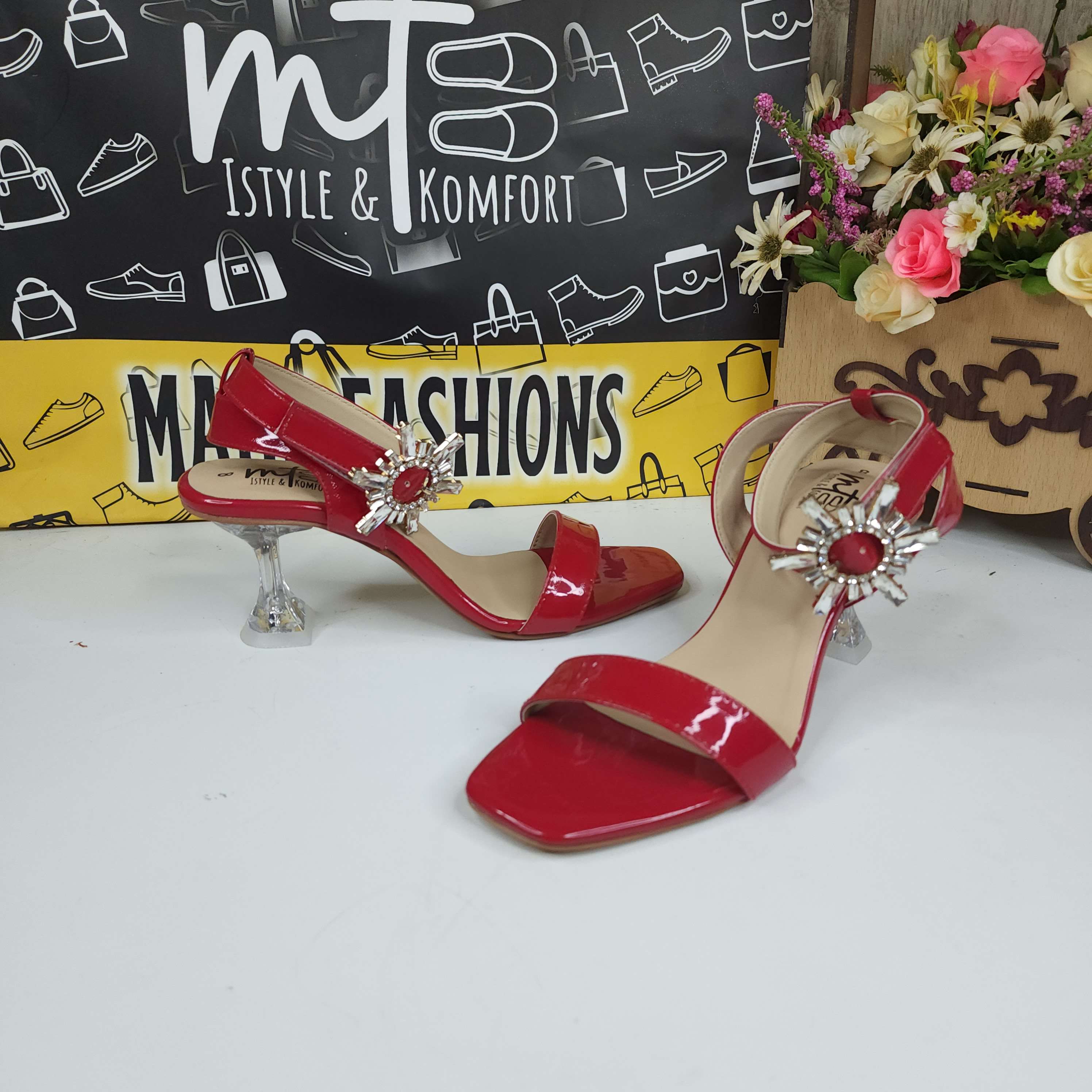 Red Sandals in Heels With Buckle - Maha fashions -  
