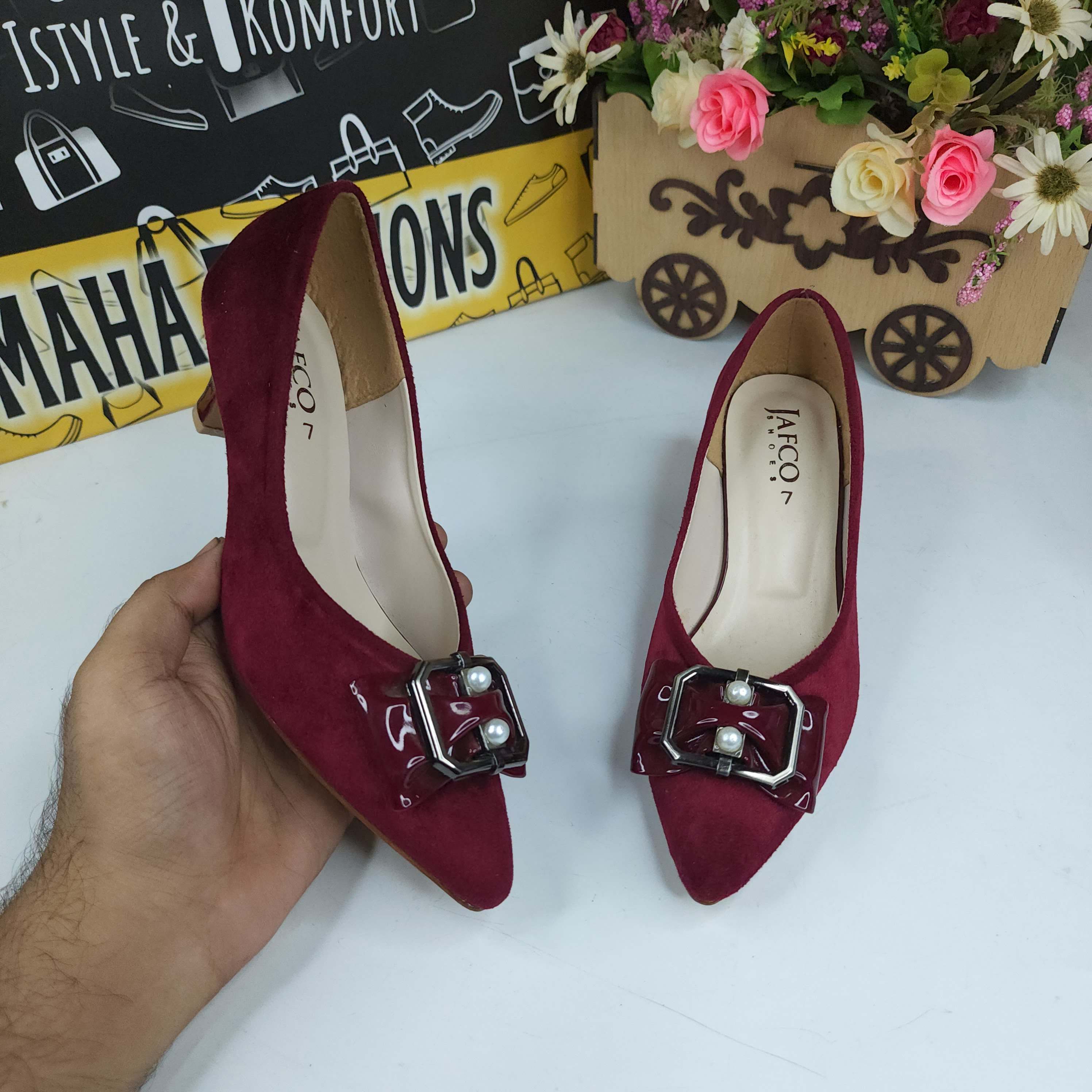 Maroon Buckle Shoe in Heel - Maha fashions -  