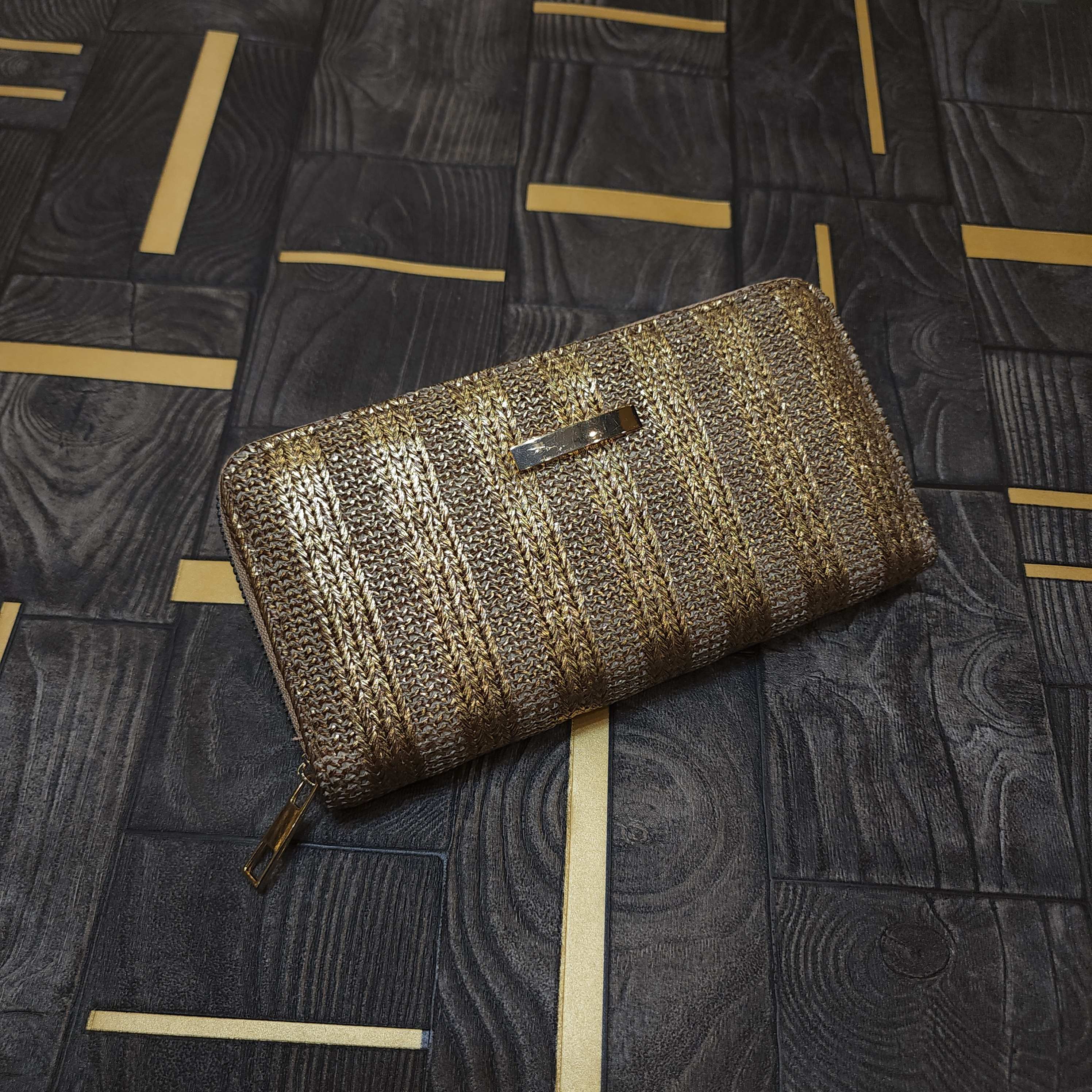 Beige Gold Stripe Wallet - Maha fashions -  Handbags & Wallets