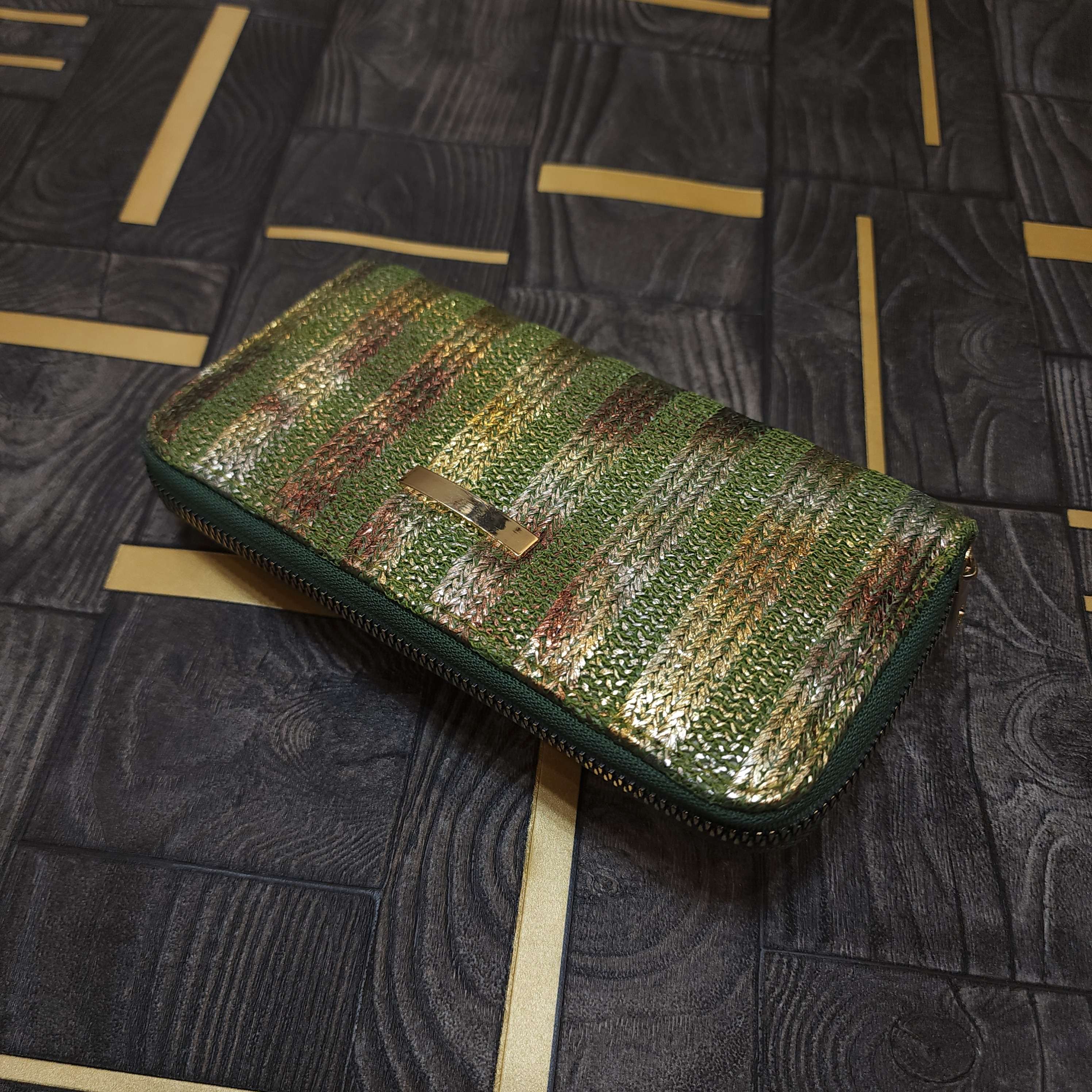 Green Gold Stripe Wallet - Maha fashions -  Handbags & Wallets