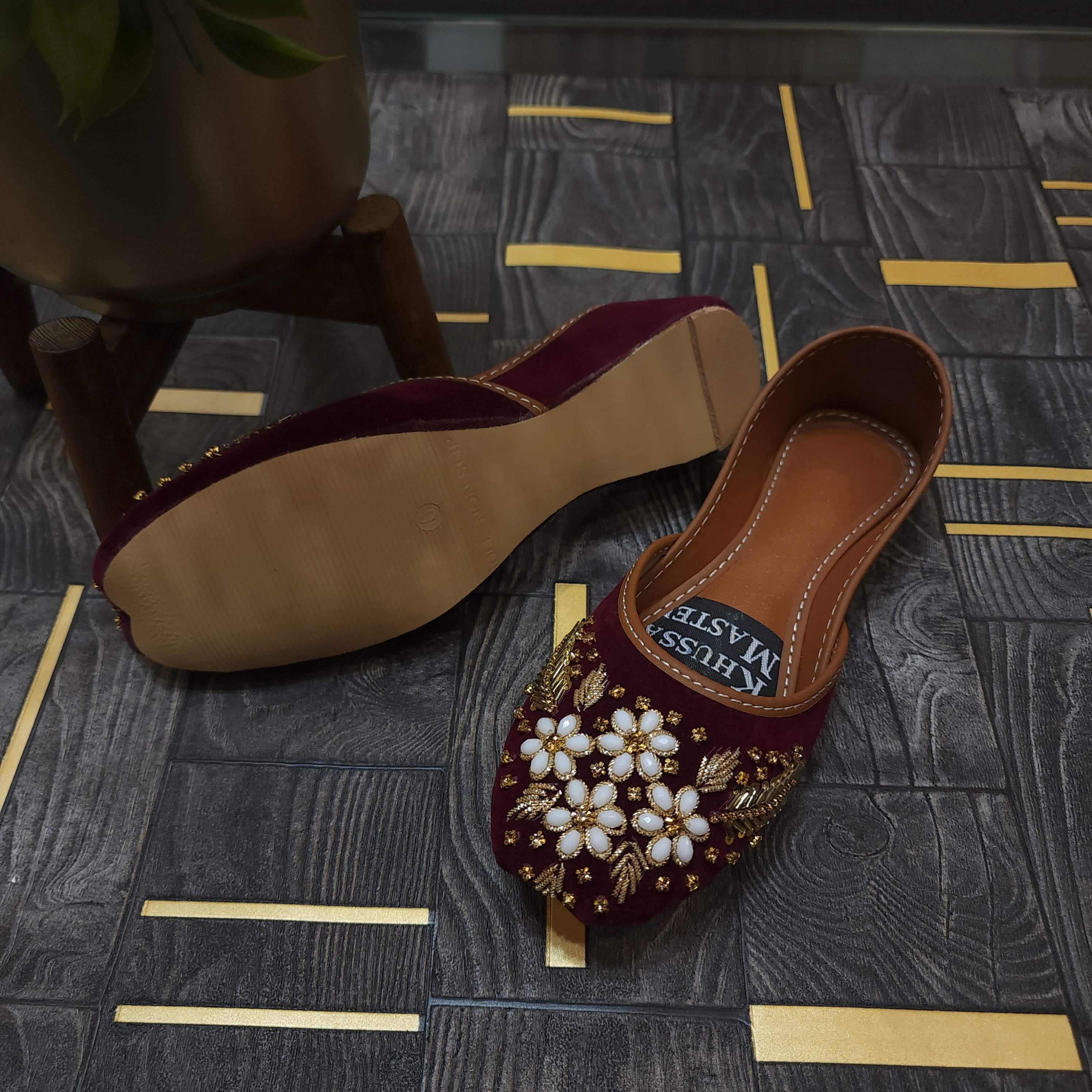 Maroon Embriodery Khussa - Maha fashions -  Women Footwear