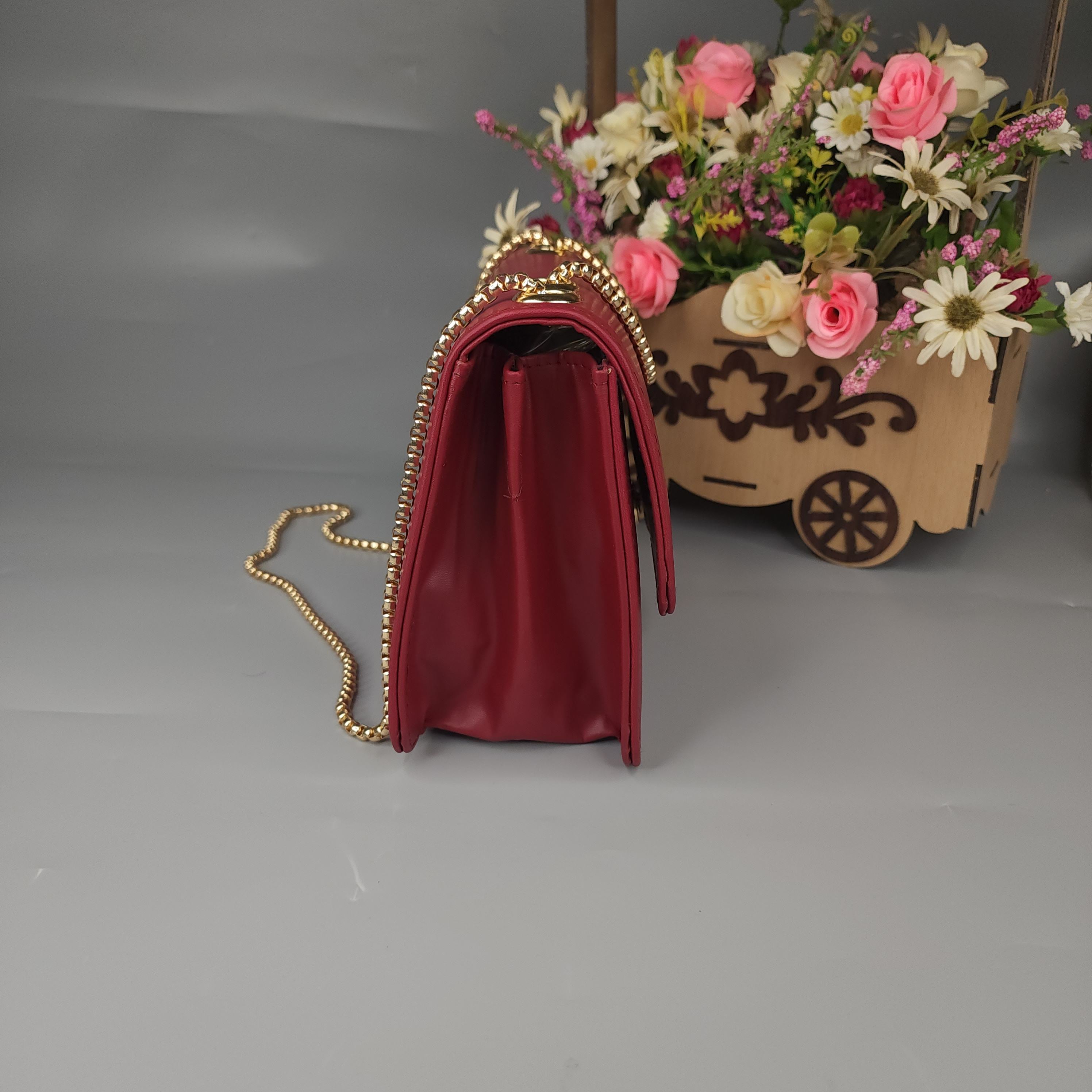 Maroon Crossbody Bag with Buckle - Maha fashions -  Handbags & Wallets