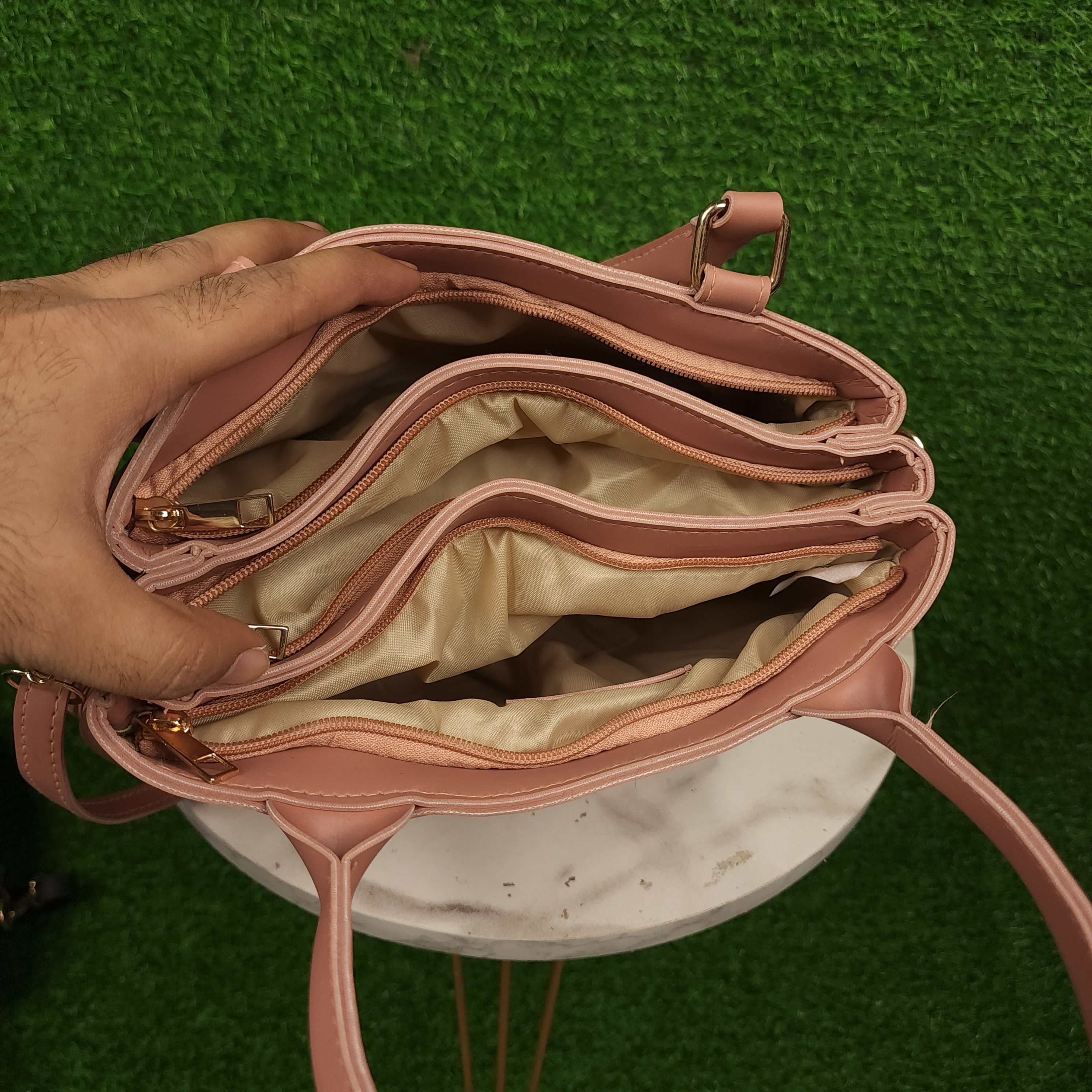 Pink Three Zip Handbags - Maha fashions -  Handbags & Wallets