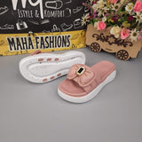 Pink Bow Buckle Slides - Maha fashions -  Women Footwear