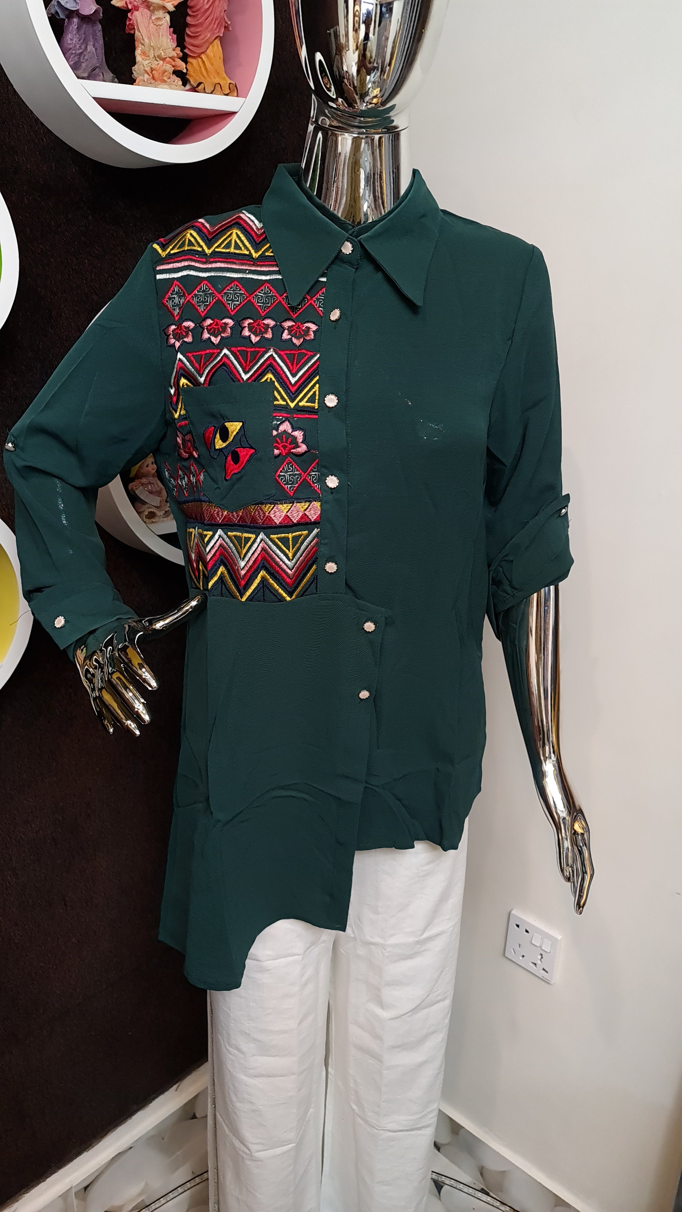Green Embroidery casual shirt - Maha fashions -  Shirts