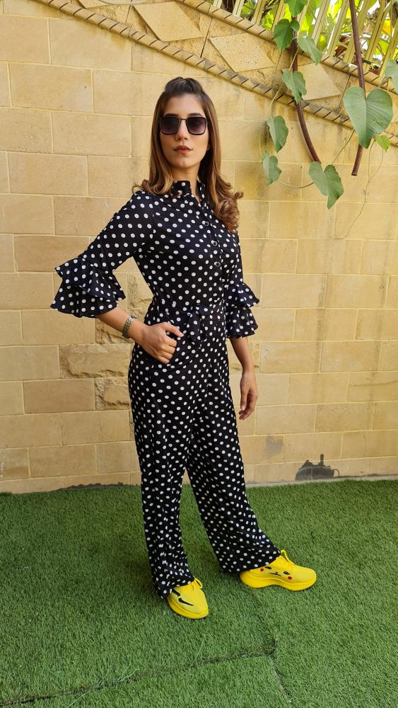 Black & White Dots Jumpsuit by Maha Fashions