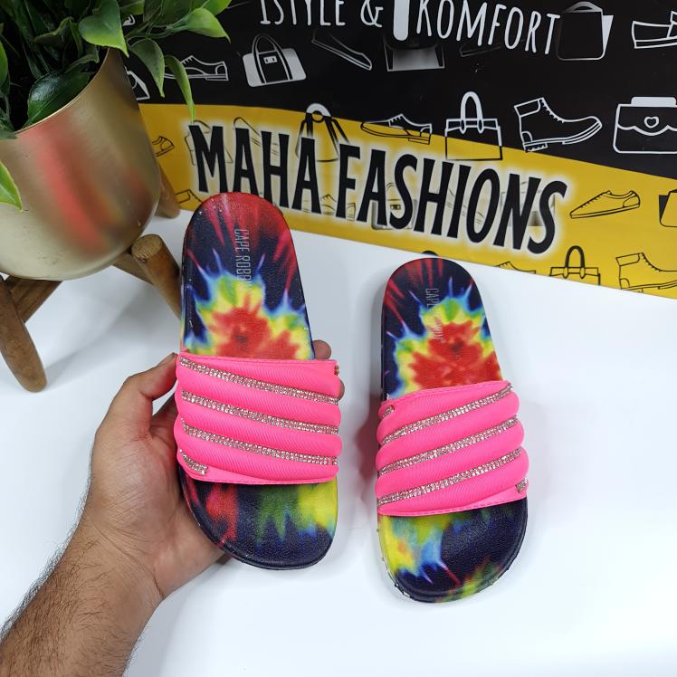 Colorful Embellished Slides - Maha fashions -  Slides