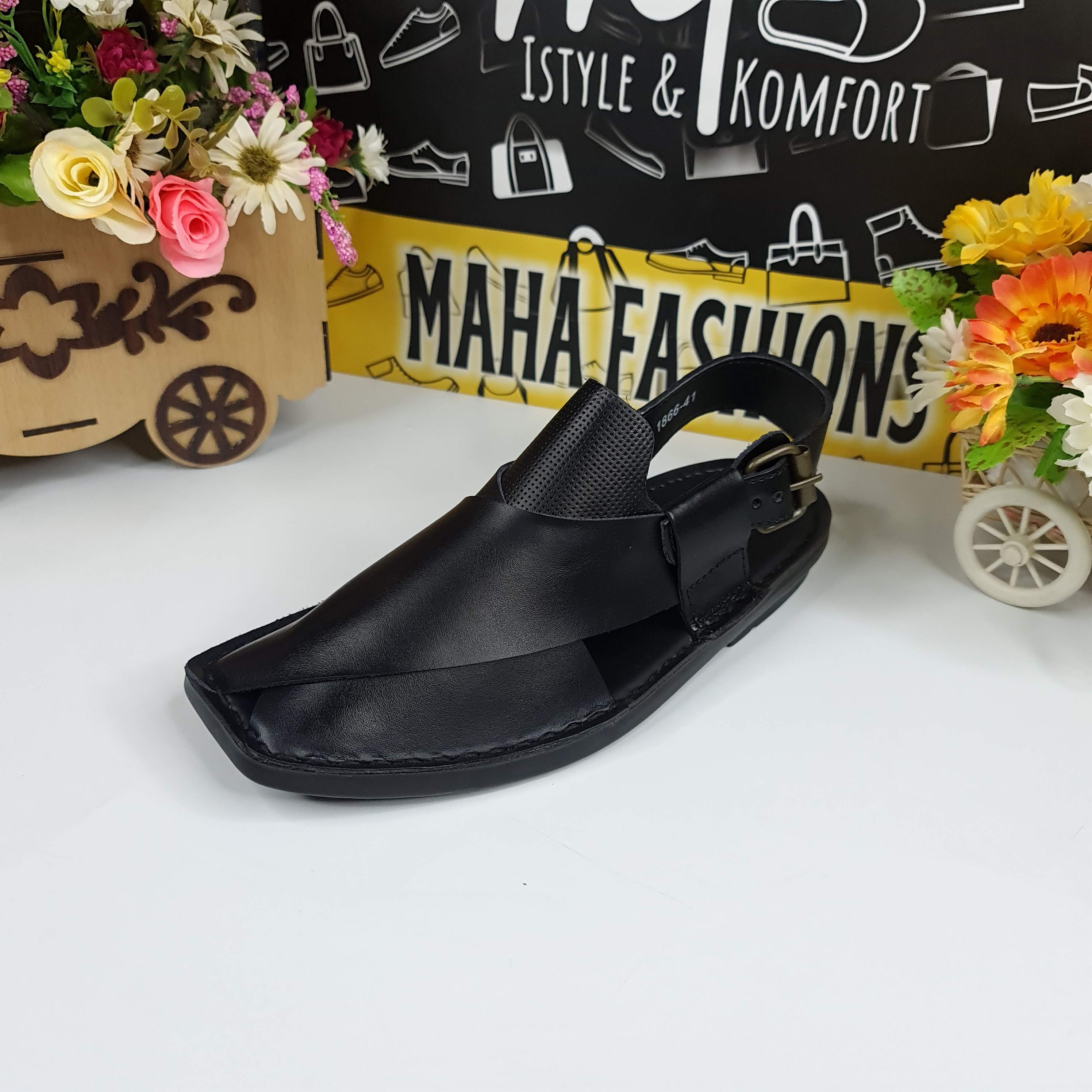 Black Casual Peshawri Sandals - Maha fashions -  