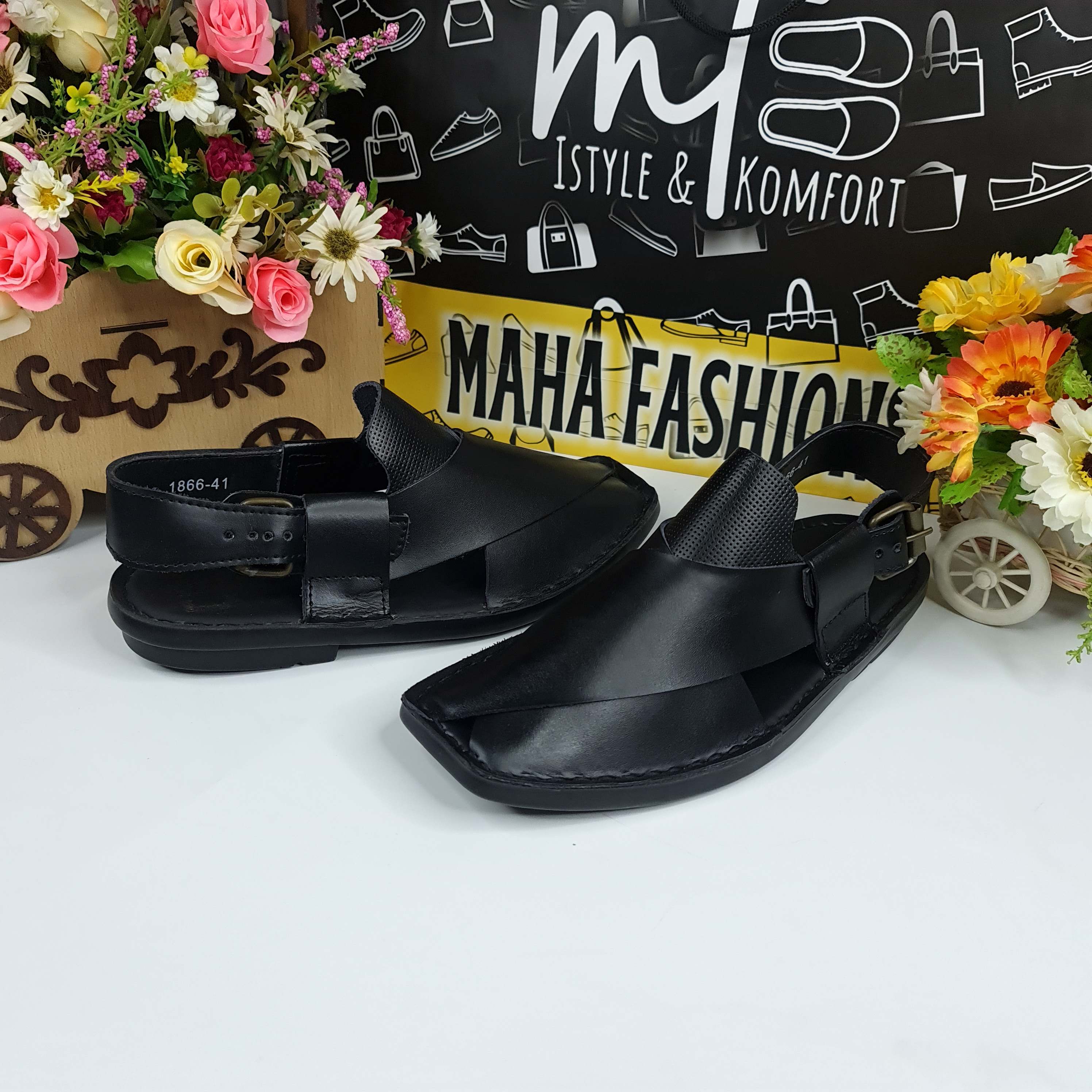 Black Casual Peshawri Sandals - Maha fashions -  