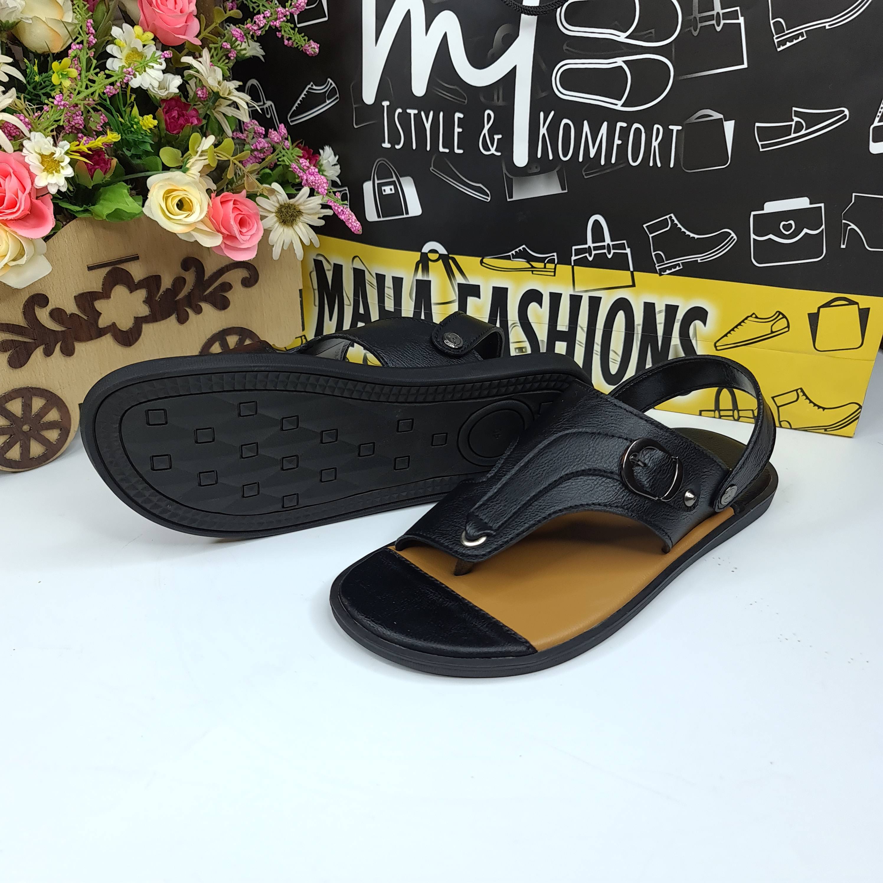 Black Stitch Pattern Sandals - Maha fashions -  