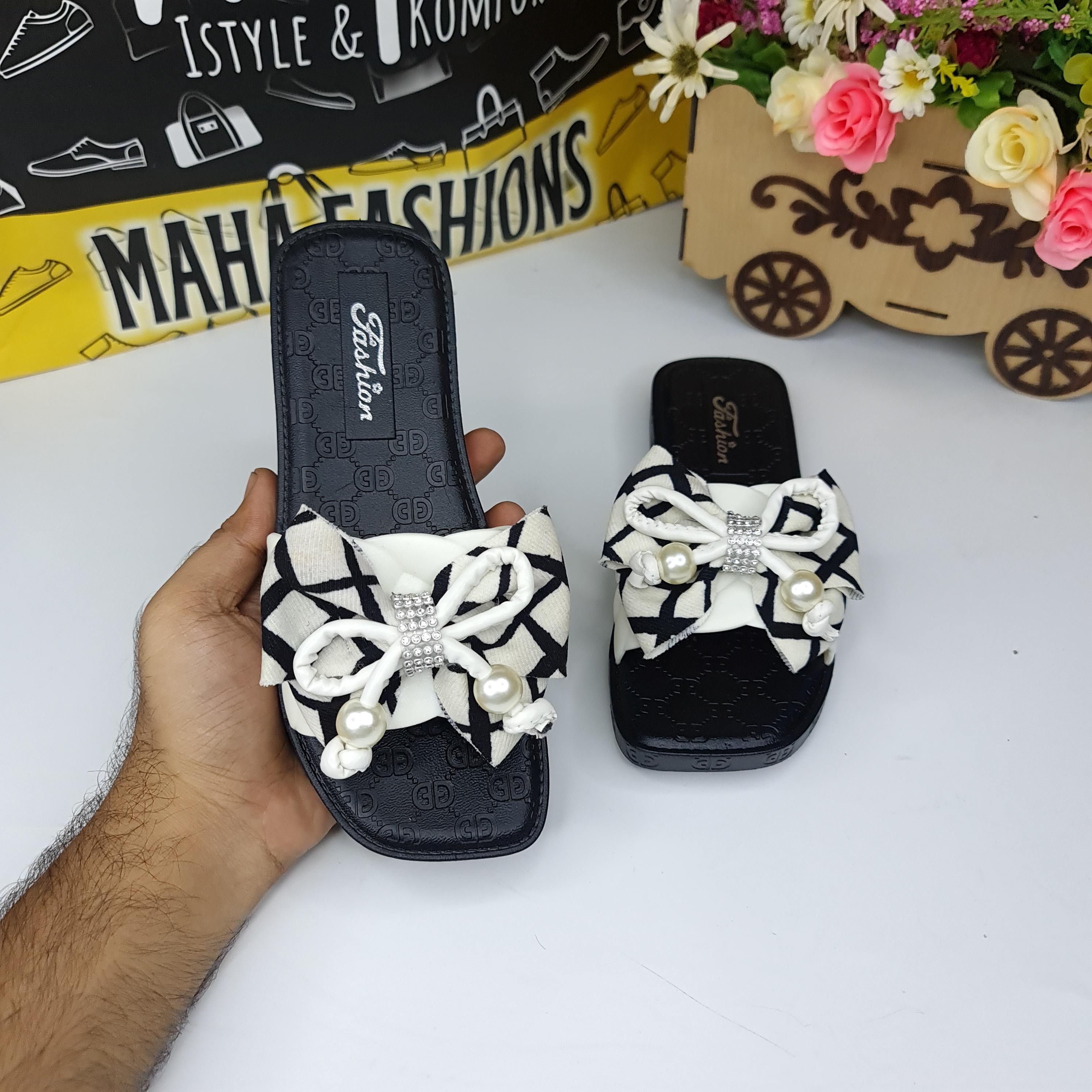 White Bow Slides - Maha fashions -  