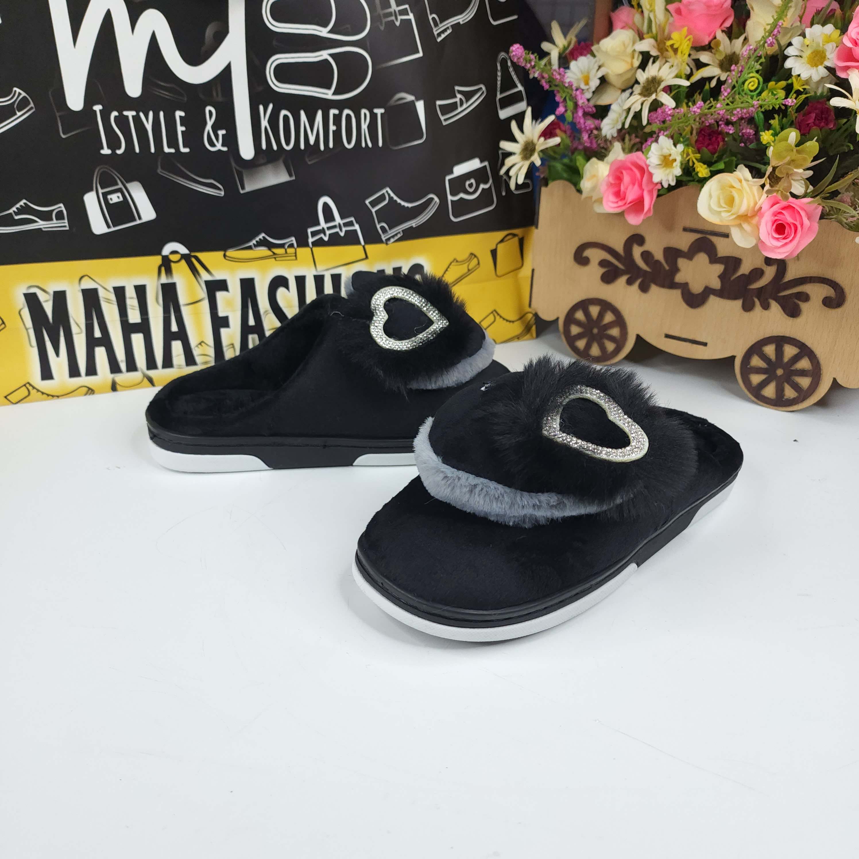 Black Fur Mules - Maha fashions -  