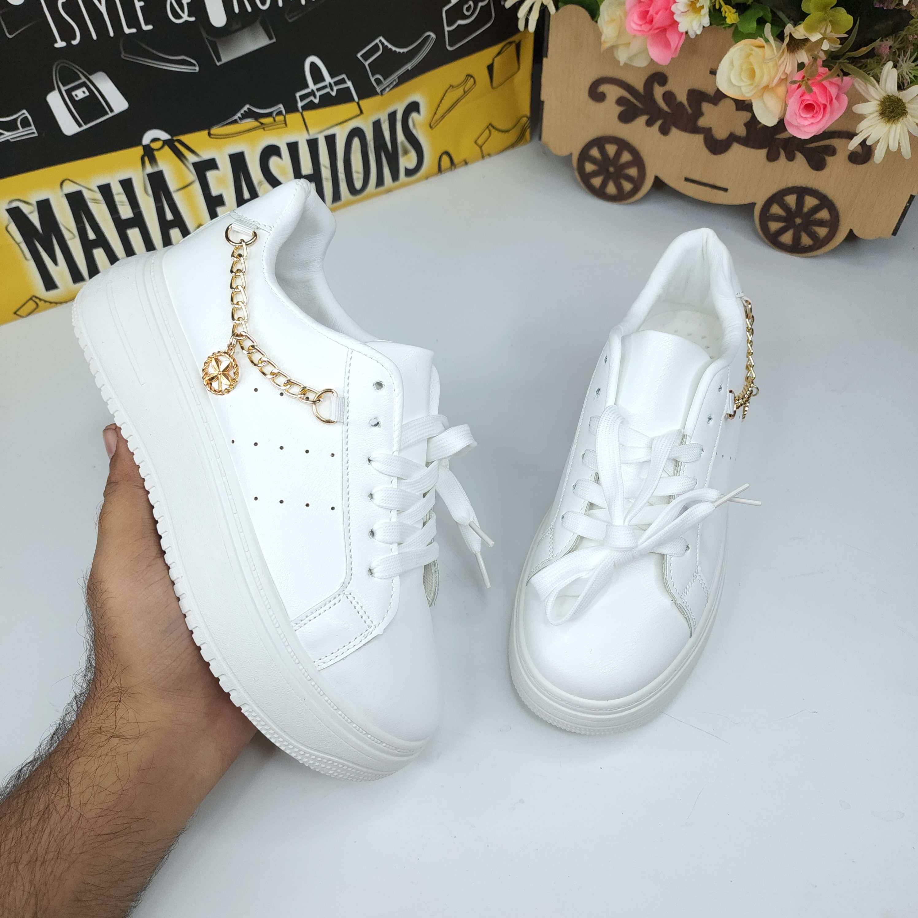 White Chain Sneakers - Maha fashions -  