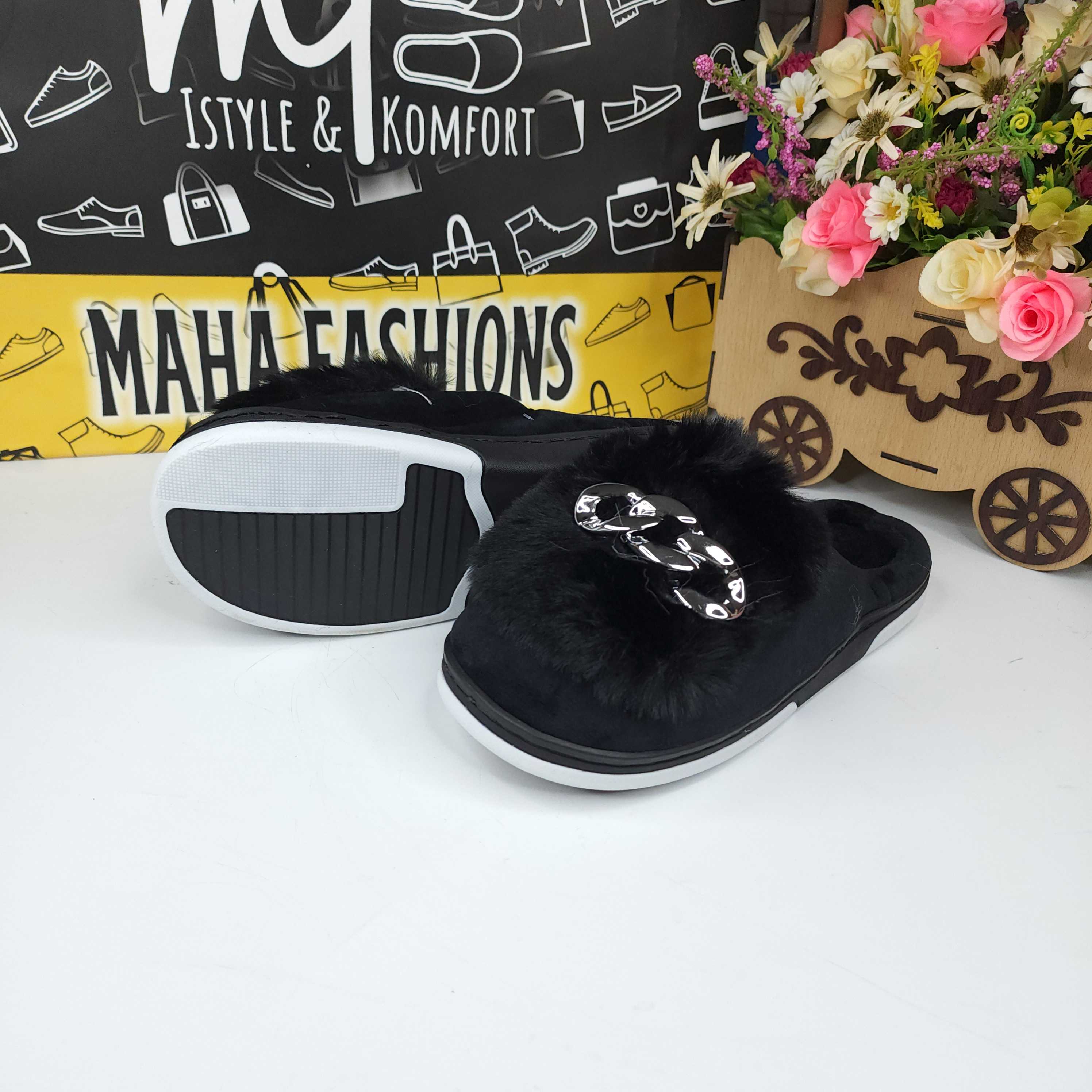 Black Fur Mules - Maha fashions -  