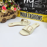 Cream Straps Buckle Flat - Maha fashions -  